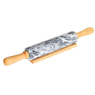 16.14 inch Marble Rolling Pin with Wooden Handles For Easy Grip And Includes Wooden Cradle